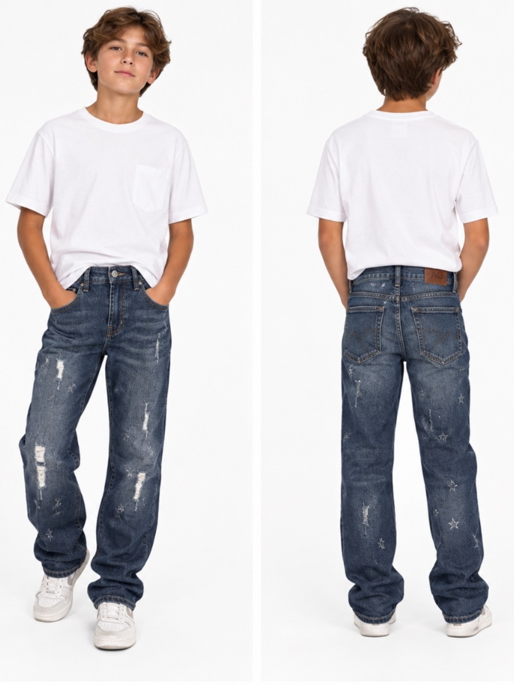 AG Boys Slim Straight Distressed Blue Denim Jeans